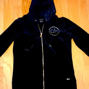 Calvin Klein NWT lush black velvet velour hoodie size small
